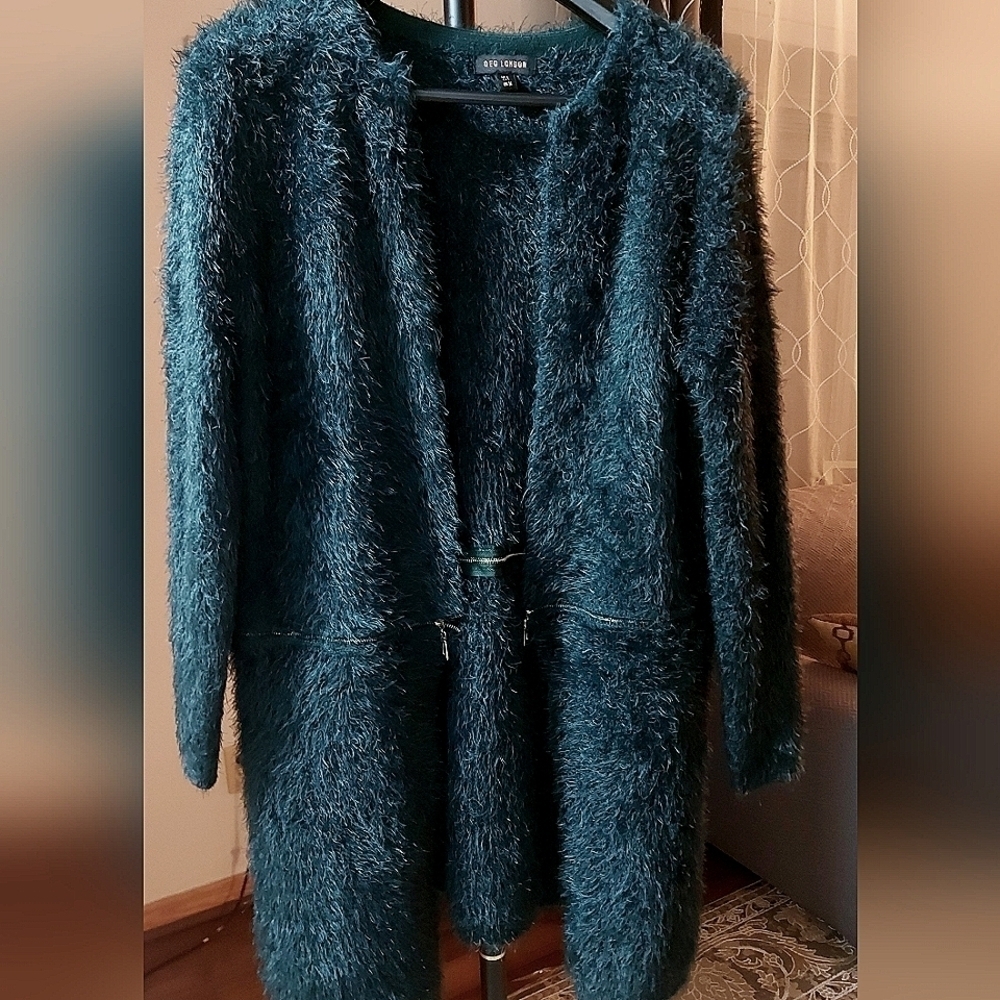 Witchy Green Fuzzy Cardigan Y2K Grunge Eyelash Knit Duster Coat
